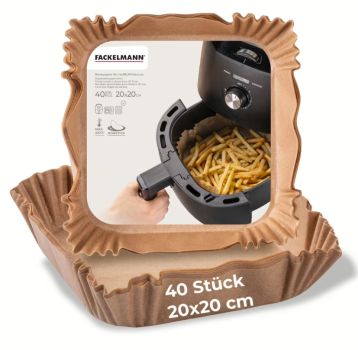 Fackelmann Backpapier für Heißluftfritteuse eckig, 20x20x4,5cm, 40 Stk.